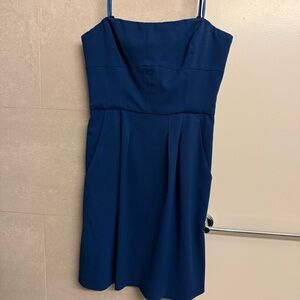 BCBGMAXAZRIA Martina Blue Cocktail With Pockets Mini Dress Strapless Size 2
